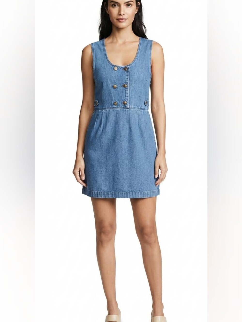 Bryn Connelly Denim Button-Front Jumper Dress - Blue Size 4